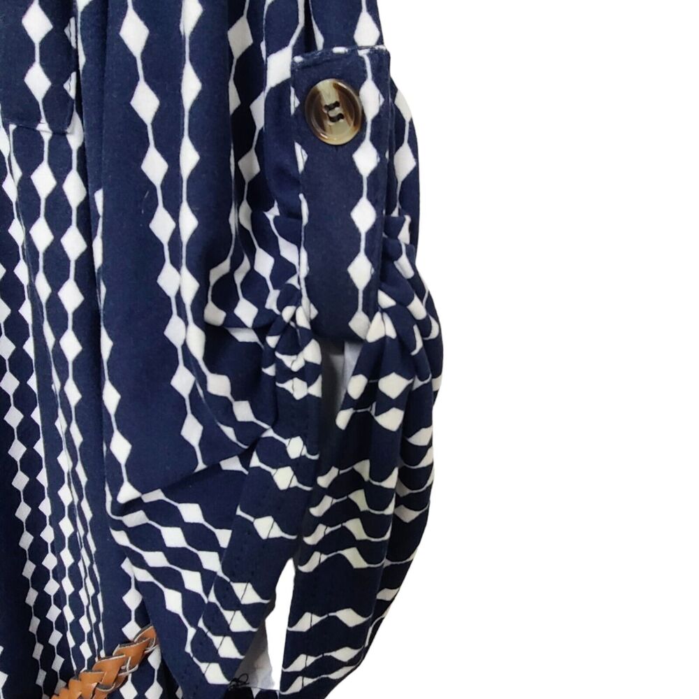J for Justify Womens Plus SZ 2X Blue/White Collared Button Dress W Belt - Picture 4 of 10